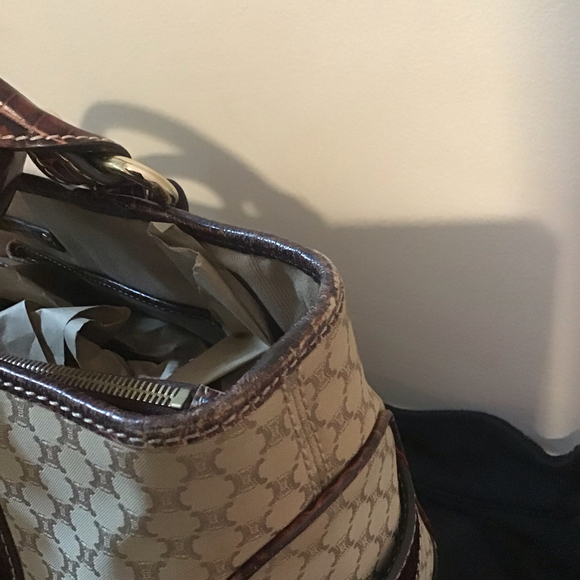 Vtg w/ COA Céline Brown Macadam Beige Dark Brown Leather - Picture 8 of 12
